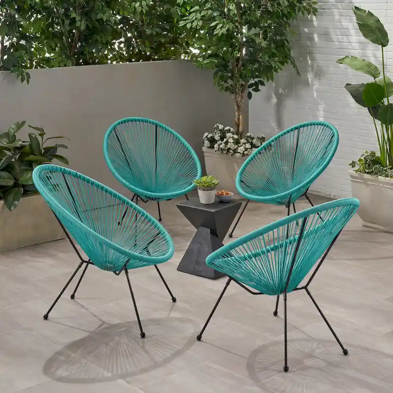 Sedia Anson in Acciaio/Rattan PE Intrecciato da Esterno (Set da 4) di Christopher Knight Home