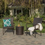 Christopher Knight Home Littleton Set da conversazione da esterno 3 pezzi in vimini con sedie impilabili - N/D