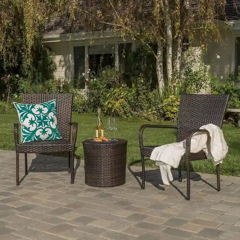 Christopher Knight Home Littleton Set da conversazione da esterno 3 pezzi in vimini con sedie impilabili - N/D