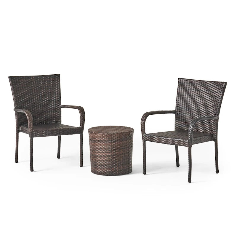 Christopher Knight Home Littleton Set da conversazione da esterno 3 pezzi in vimini con sedie impilabili - N/D