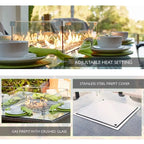 Abrihome Outdoor Salon de salle à manger 5 pièces en osier marron foncé avec table de foyer au gaz en rotin carré