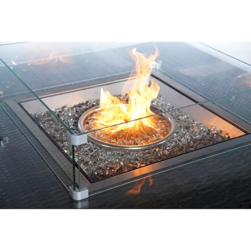 Abrihome Outdoor Salon de salle à manger 5 pièces en osier marron foncé avec table de foyer au gaz en rotin carré
