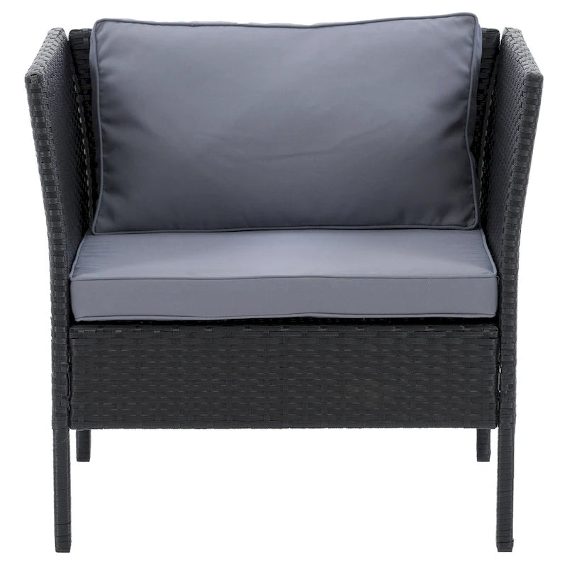 CorLiving Black Patio Armchair - Black Finish/Ash Grey Cushions