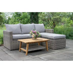 Divano componibile Samera 3 pz. in teak e vimini con pouf contenitore