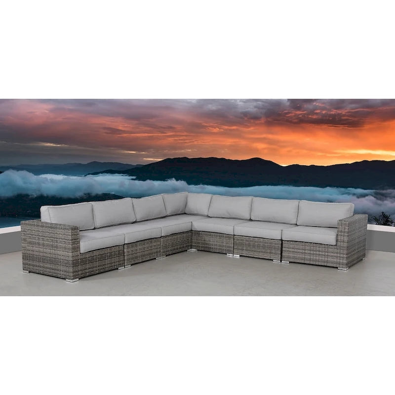 LSI 7 Piece Rattan Sectional Seating Group with Cushions