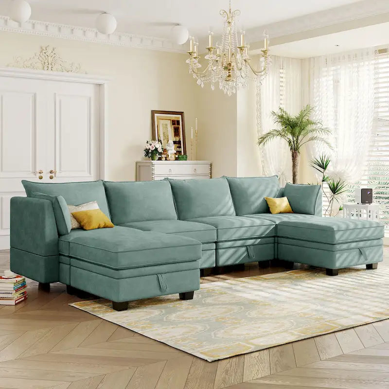 Divano letto convertibile con chaise longue reversibile per soggiorno