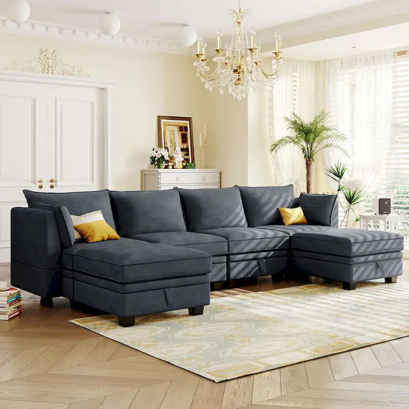 Divano letto convertibile con chaise longue reversibile per soggiorno