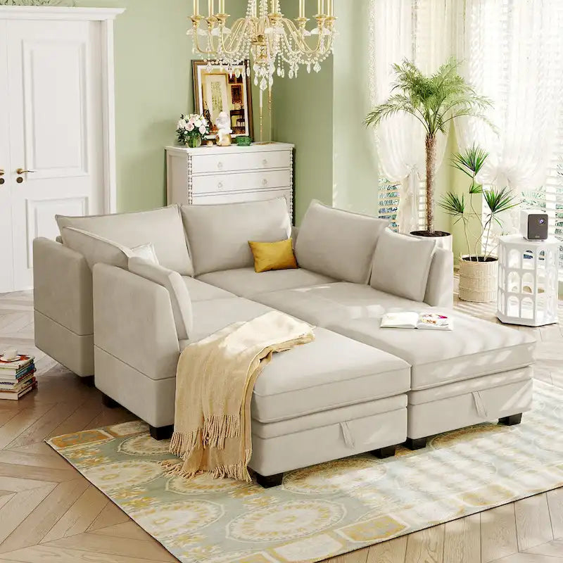 Divano letto convertibile con chaise longue reversibile per soggiorno