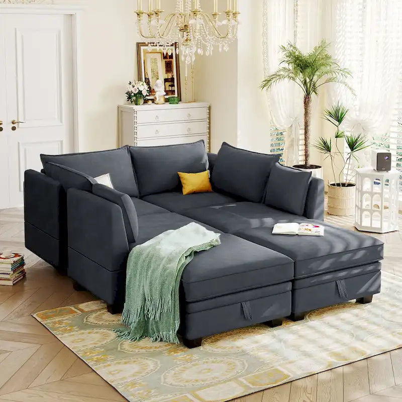 Divano letto convertibile con chaise longue reversibile per soggiorno