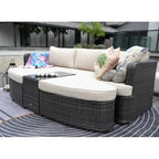 Set da esterno 9 pezzi con divano letto in vimini e tavolo braciere in cemento