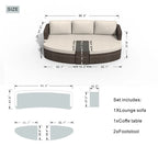 Set da esterno 9 pezzi con divano letto in vimini e tavolo braciere in cemento
