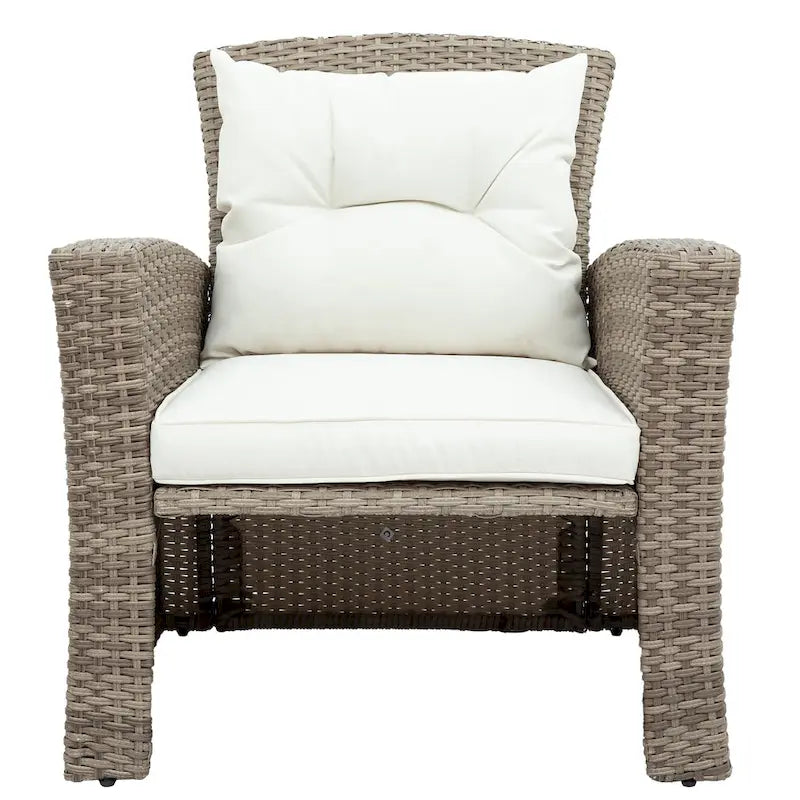 Set di mobili da giardino, salotto da esterno a 4 pezzi in vimini sintetico resistente alle intemperie con pouf e cuscini