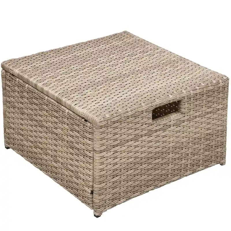 Set di mobili da giardino, salotto da esterno a 4 pezzi in vimini sintetico resistente alle intemperie con pouf e cuscini