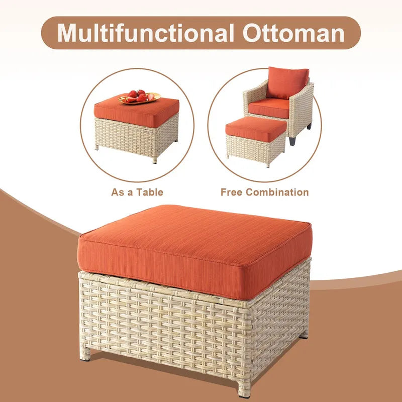 HOOOWOOO Set da conversazione da esterno in rattan e vimini da 8 pezzi con tavolo multifunzionale con braciere