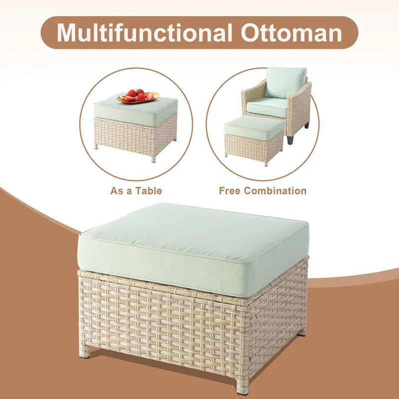 HOOOWOOO Set da conversazione da esterno in rattan e vimini da 8 pezzi con tavolo multifunzionale con braciere