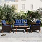 Set di mobili da giardino da 4 pezzi, set di sedute da patio, set divano da esterno in rattan PE
