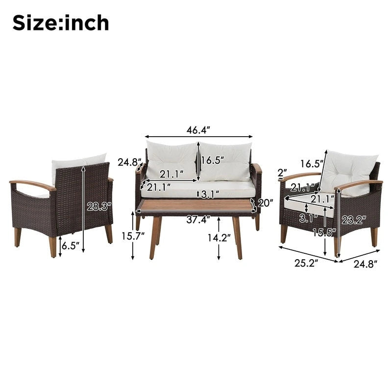 Set di mobili da giardino da 4 pezzi, set di sedute da patio, set divano da esterno in rattan PE