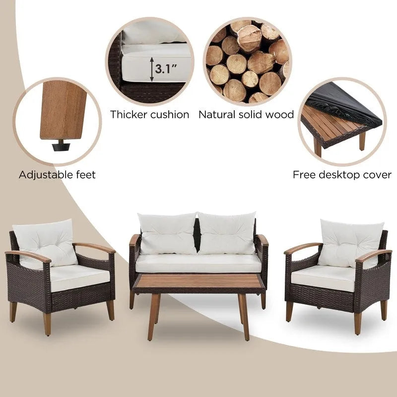 Set di mobili da giardino da 4 pezzi, set di sedute da patio, set divano da esterno in rattan PE