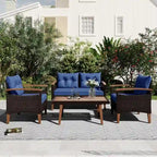 Set di mobili da giardino da 4 pezzi, set di sedute da patio, set divano da esterno in rattan PE