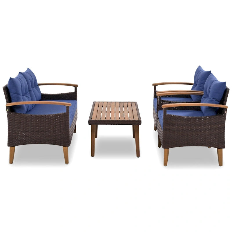 Set di mobili da giardino da 4 pezzi, set di sedute da patio, set divano da esterno in rattan PE
