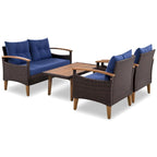 Set di mobili da giardino da 4 pezzi, set di sedute da patio, set divano da esterno in rattan PE