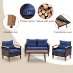 Set di mobili da giardino da 4 pezzi, set di sedute da patio, set divano da esterno in rattan PE