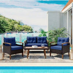 Set di mobili da giardino da 4 pezzi, set di sedute da patio, set divano da esterno in rattan PE