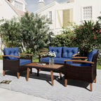 Set di mobili da giardino da 4 pezzi, set di sedute da patio, set divano da esterno in rattan PE