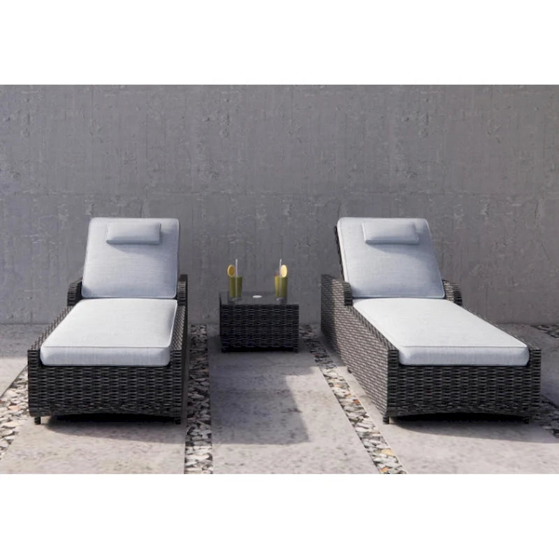 Set di 3 Chaise Lounge da Esterno Regolabili in Alluminio e Rattan
