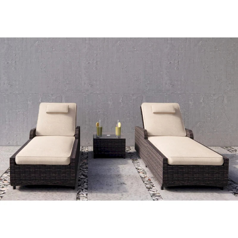 Set di 3 Chaise Lounge da Esterno Regolabili in Alluminio e Rattan