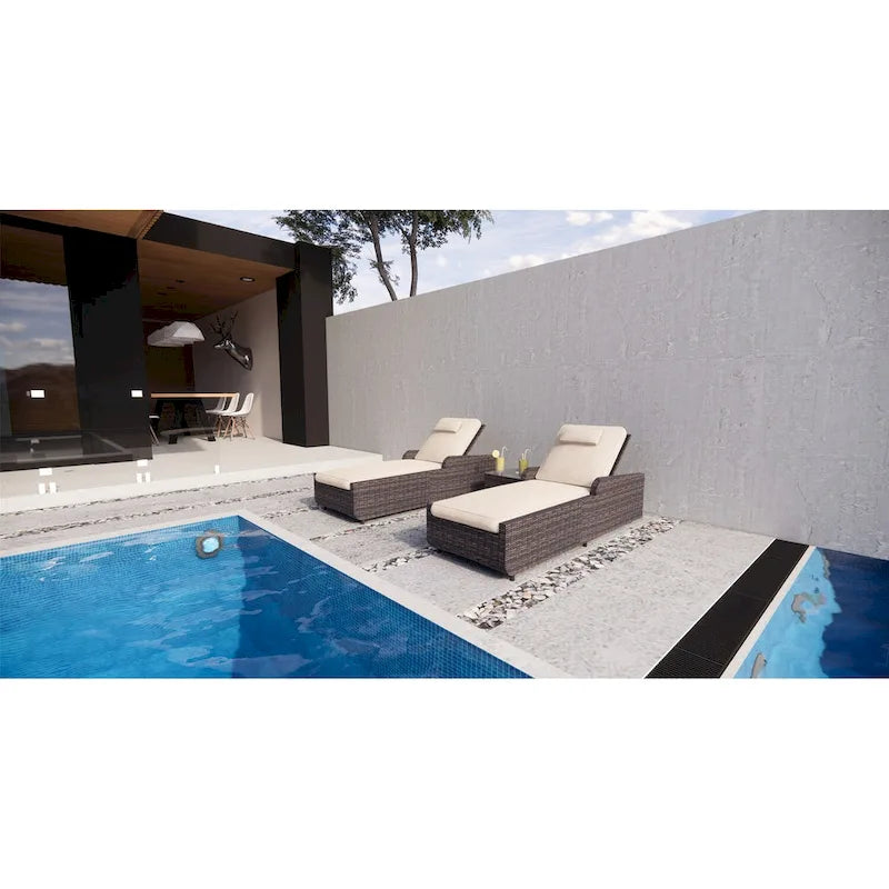 Set di 3 Chaise Lounge da Esterno Regolabili in Alluminio e Rattan