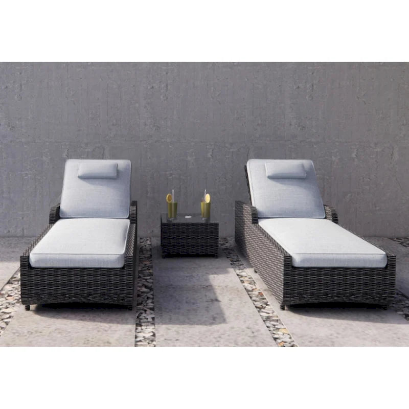 Set di 3 Chaise Lounge da Esterno Regolabili in Alluminio e Rattan