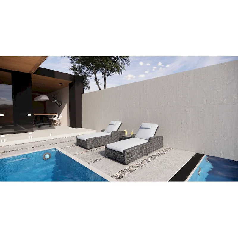 Set di 3 Chaise Lounge da Esterno Regolabili in Alluminio e Rattan