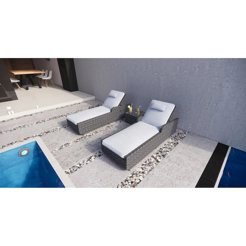 Set di 3 Chaise Lounge da Esterno Regolabili in Alluminio e Rattan