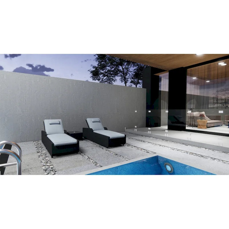 Set di 3 Chaise Lounge da Esterno Regolabili in Alluminio e Rattan