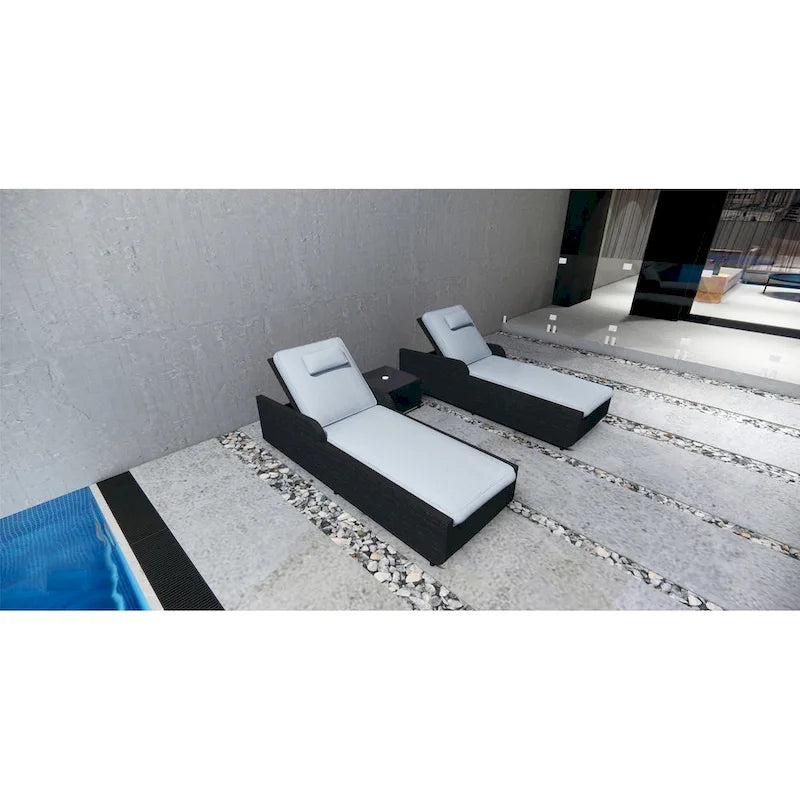 Set di 3 Chaise Lounge da Esterno Regolabili in Alluminio e Rattan