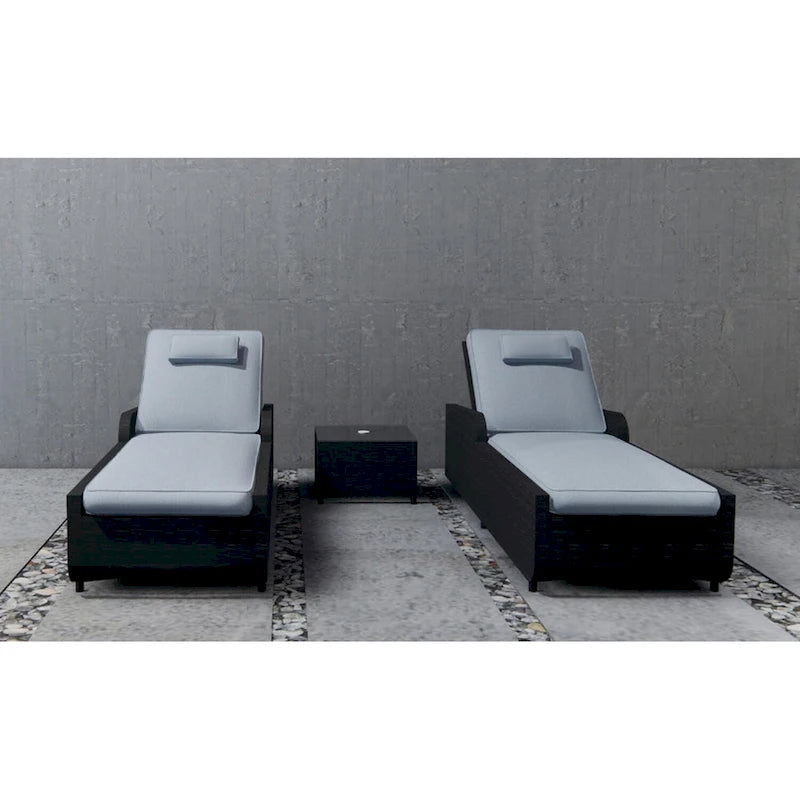Set di 3 Chaise Lounge da Esterno Regolabili in Alluminio e Rattan