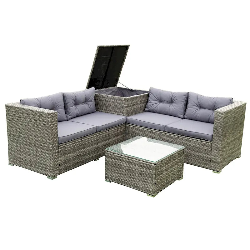 Set Divano Sezionale da Esterno in Rattan Sintetico a 4 Pezzi con Contenitore