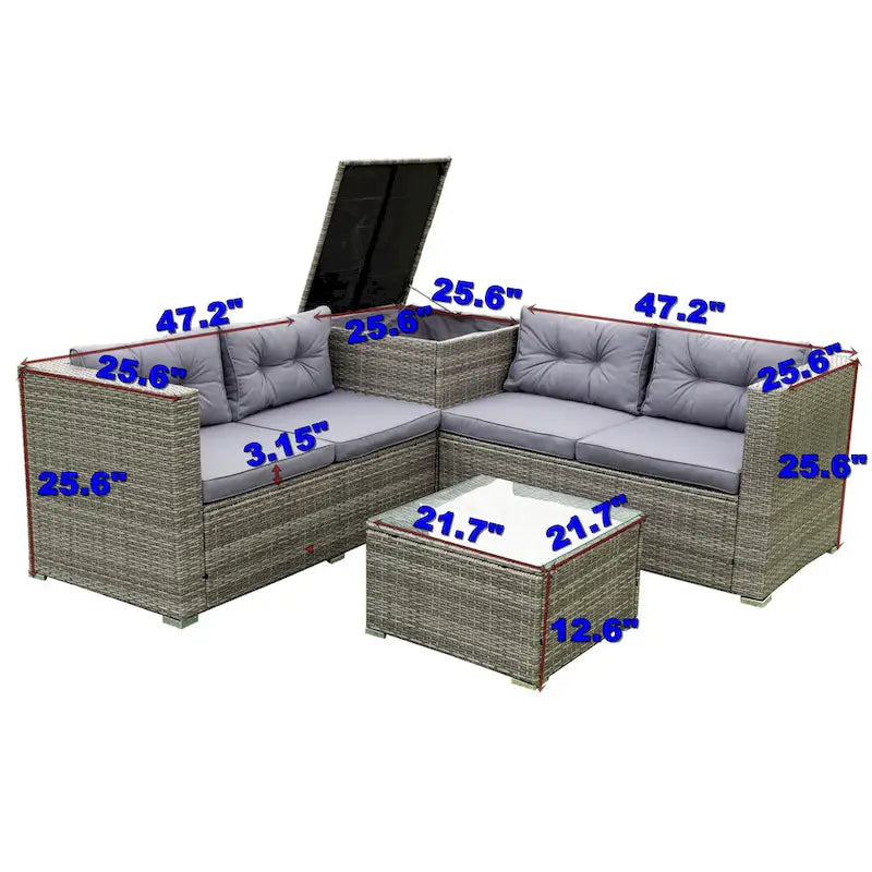 Set Divano Sezionale da Esterno in Rattan Sintetico a 4 Pezzi con Contenitore