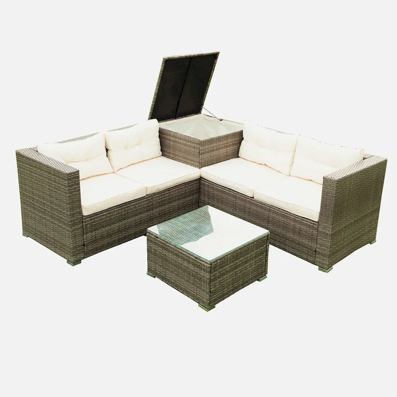 Set Divano Sezionale da Esterno in Rattan Sintetico a 4 Pezzi con Contenitore