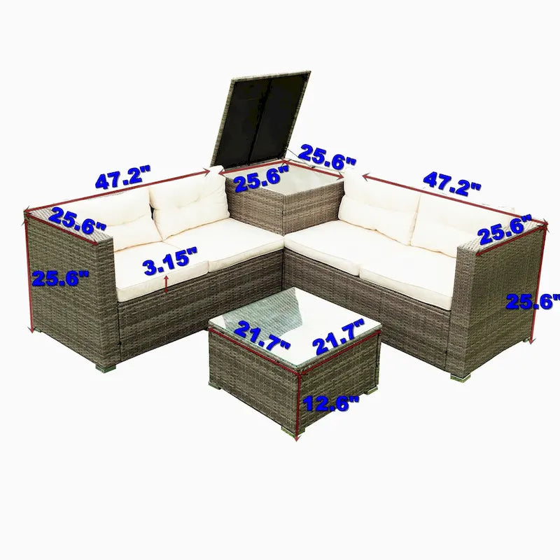 Set Divano Sezionale da Esterno in Rattan Sintetico a 4 Pezzi con Contenitore