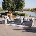 Abrihome 5-piece Wicker Patio Garden Furniture Sofa Set with Gas Fire Pit