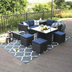 Ensemble de canapés modulaires de conversation de patio extérieur 10 pièces avec table, tabourets et pouf