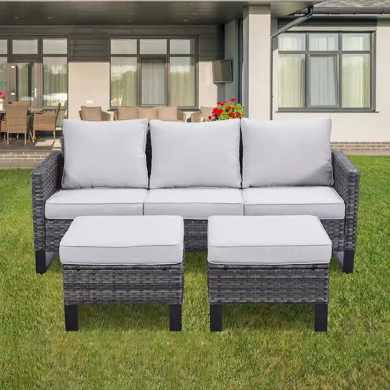 Gymojoy Set Divano Sezionale da Esterno in Rattan con Pouf e Cuscini