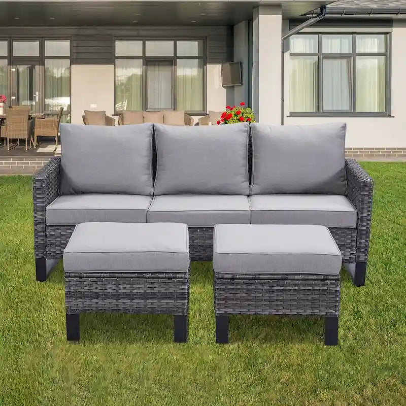 Gymojoy Set Divano Sezionale da Esterno in Rattan con Pouf e Cuscini