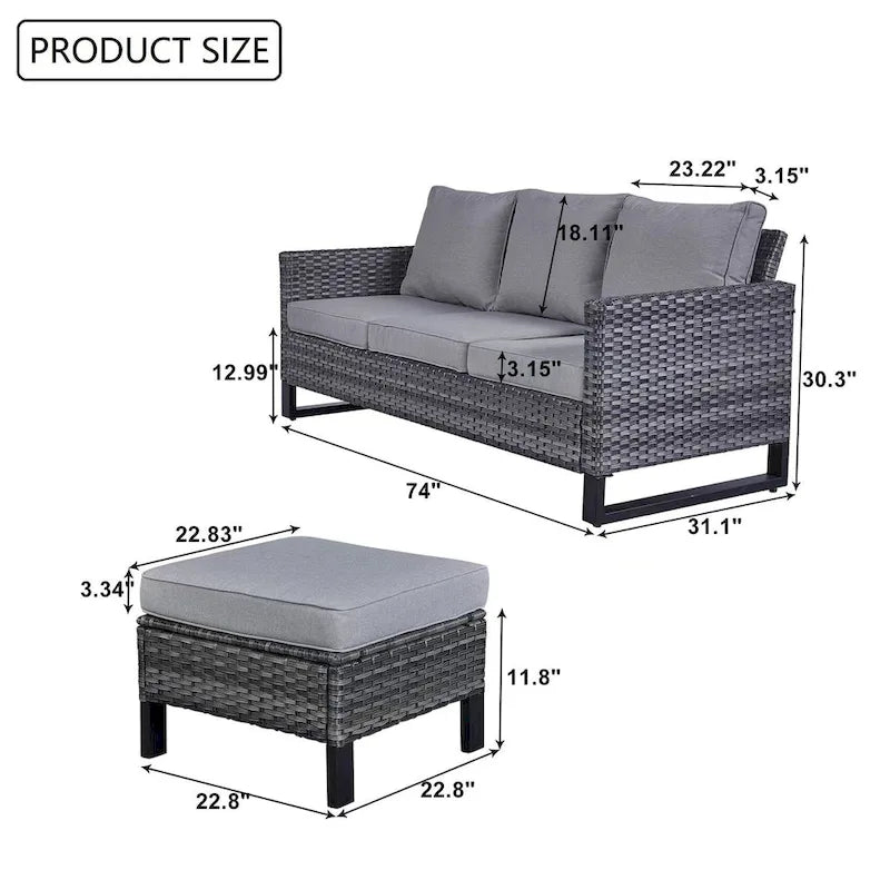 Gymojoy Set Divano Sezionale da Esterno in Rattan con Pouf e Cuscini