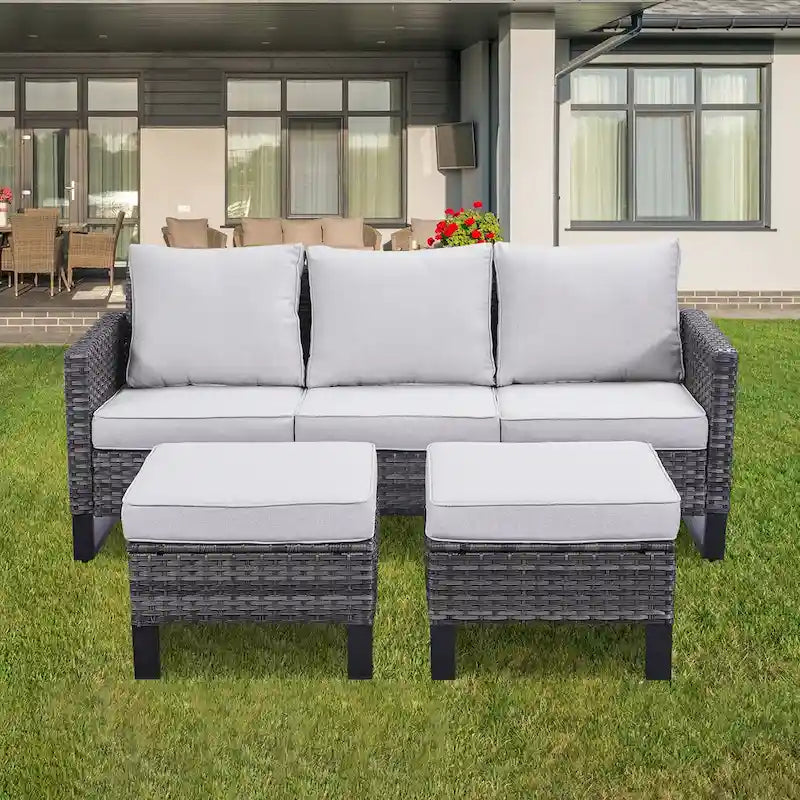 Gymojoy Set Divano Sezionale da Esterno in Rattan con Pouf e Cuscini