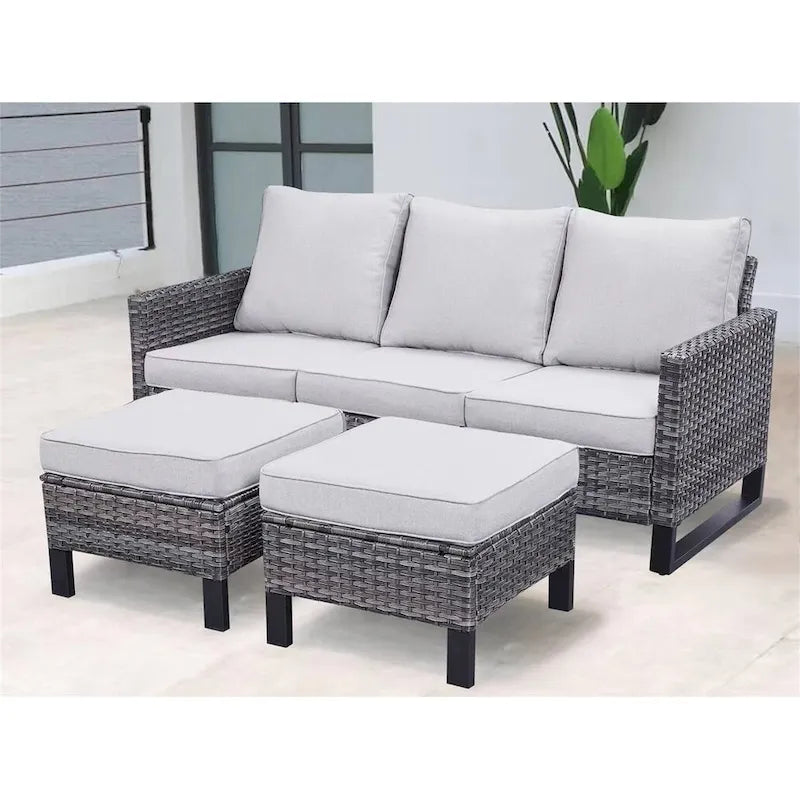 Gymojoy Set Divano Sezionale da Esterno in Rattan con Pouf e Cuscini