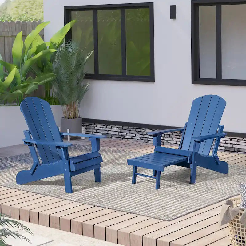 Sedia Pieghevole Poly Adirondack Seaton con Poggiapiedi Estraibile, Set da 2