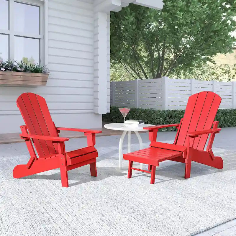 Sedia Pieghevole Poly Adirondack Seaton con Poggiapiedi Estraibile, Set da 2